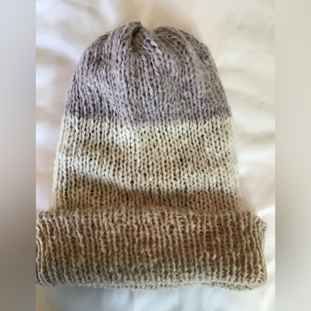 Elegant Knit Reversible Beanie in Greys, Tan, and Cream
